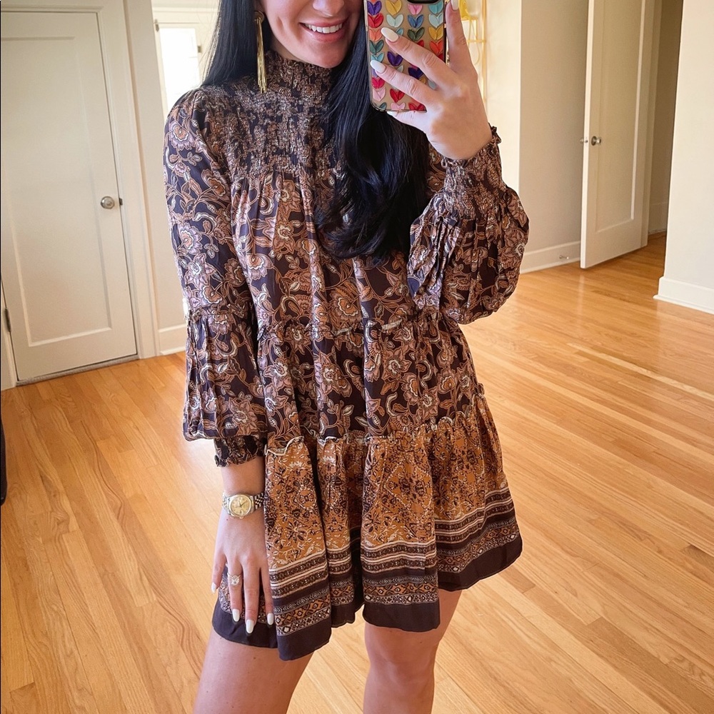 Apricot Lane Brown Paisley Boho Mini Dress